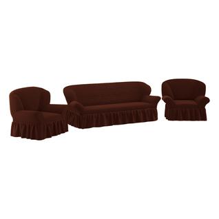 Комплект чехлов ПМ: Ми Текстиль Чехол на трехместный диван и два кресла с юбкой жатка