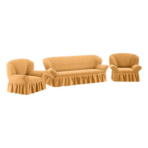 Комплект чехлов ПМ: Ми Текстиль Чехол на трехместный диван и два кресла с юбкой жатка 42790561 6