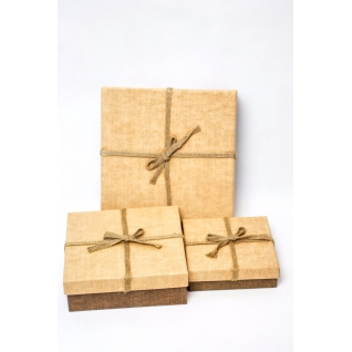 Набор подарочных коробок из картона (3шт) коричневый с бежевой крышкой