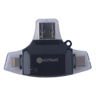 Кардридер COTEetCI 4в1 TF/ SD (microCD/ CD/ USB-C/ MicroUSB) Card reader CS5132-BK Черный