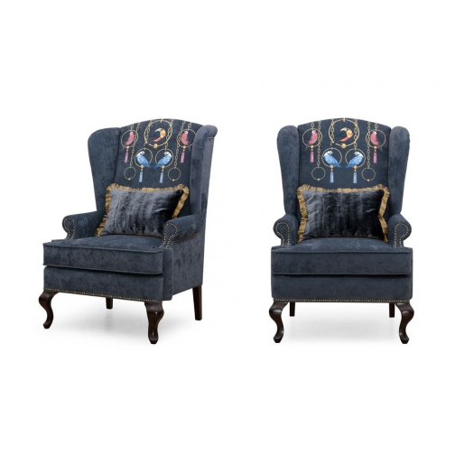 Английское кресло с ушами дизайнерская ткань (принт попугаи) 9298097