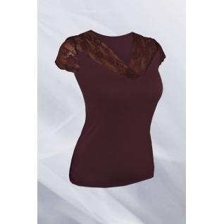 Джемпер женский с гипюром, размер 48-50, цвет темный шоколад
