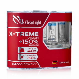Лампа H4 Clearlight 12V-60/55W X-treme Vision +150% Light 2 шт. MLH4XTV150 ClearLight