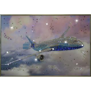 Картина "Самолет над морем" с кристаллами Swarovski