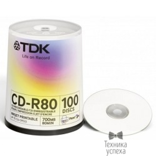 Tdk TDK Диск CD-R 700MB 52x Cake Box (100шт) Printable 2746690
