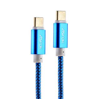 USB дата-кабель Aspor A166 Type-C - Type-C (1.2m) в тканевой оплётке 2.4A синий