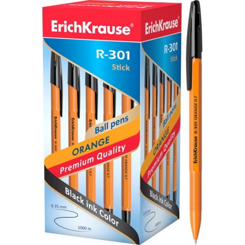 Ручка шариковая R-301 ORANGE 0.7 Stick (коробка 50 шт.) ЧЕРНАЯ ErichKrause 37923866