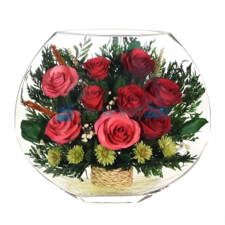 Цветы в стекле в вакууме "Аврора красно-розовая", розы