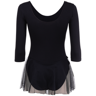 Купальник гимнастический Amely Aa-181, рукав 3/4, юбка сетка, хлопок, черный (36-42) размер 40