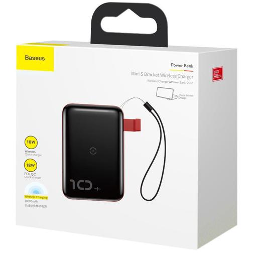 Портативное зарядное устройство Baseus Mini S Bracket 10W Wireless Charger 10000mAh 18W черный с красным 42284957 5