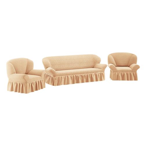 Комплект чехлов ПМ: Ми Текстиль Чехол на трехместный диван и два кресла с юбкой жатка 42790561 4