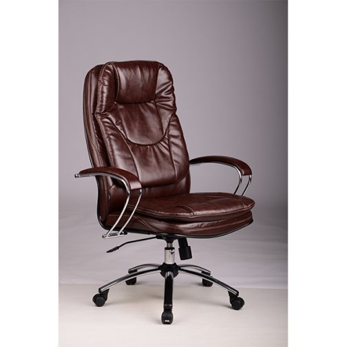 Кресло для руководителя из натуральной кожи LUX11 Бордовый + Хромированное пятилучие 5674957