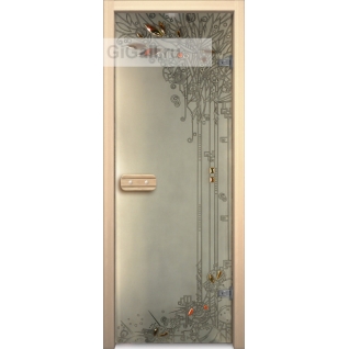 Дверь для бани или сауны стеклянная Арт-серия с фьюзингом Весна, липа