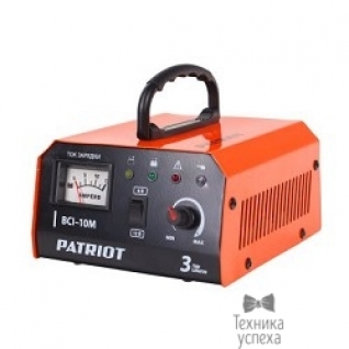Patriot Зарядное устройство PATRIOT BCI-10M 650303415 Вход.напр. 1ф - 220В ±15%; потреб.мощ 0,4 кВА; напряжен.зарядки 6/12В; ток зарядки макс. 10А; емк.бат. 10-150А/час; вес 1,3 кг.