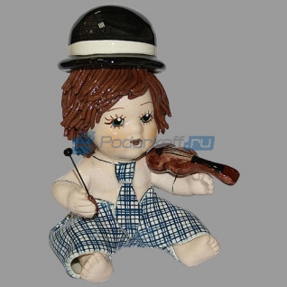 Статуэтка "клоун - мальчик со скрипкой в голубом костюме"