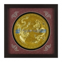 Картина "Золотая тарелочка дракон и феникс"
