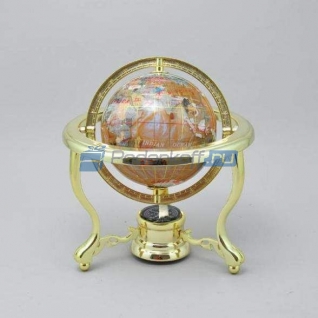 Глобус настольный "Золотой рассвет" с полудрагоценными камнями