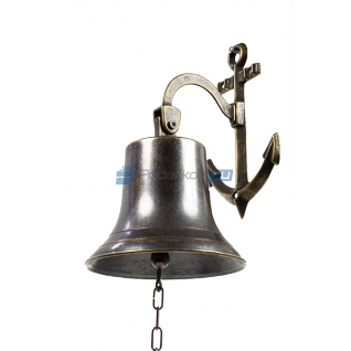 Сувенирная рында на кронштейне-якоре, корабельный колокол, d 14 см, цвет антик