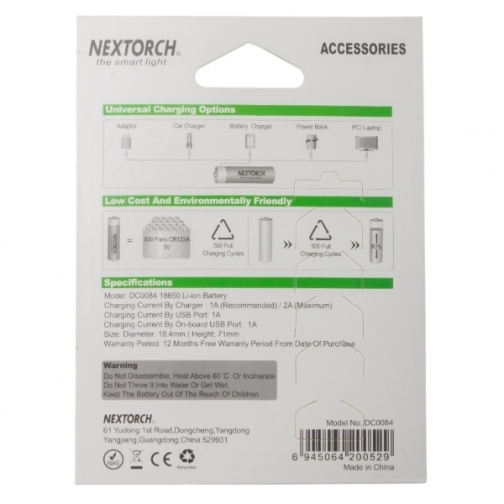 Nextorch Аккумулятор Nextorch 18650 USB Li-Ion 3.6 В 3.400 мАч. 8942422 1
