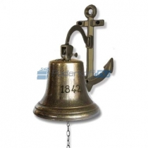 Сувенирная рында "1842" на кронштейне-якоре, корабельный колокол, d 18 см, цвет антик
