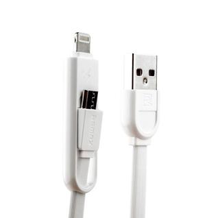 USB дата-кабель Remax YARDS (RC-033T) 2в1 lightning & microUSB плоский (1.0 м) белый