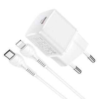 Адаптер питания Hoco N10 Starter single port PD20W+QC3.0 charger с кабелем Type-C to Lightning (USB: 5V max 3.1A/ 20Вт) Белый