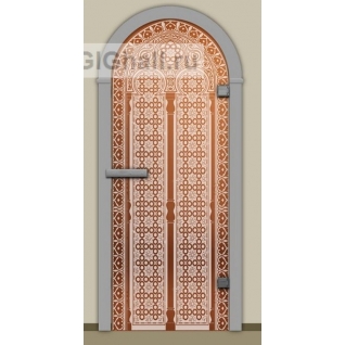 Двери стеклянные в хамам с рисунком