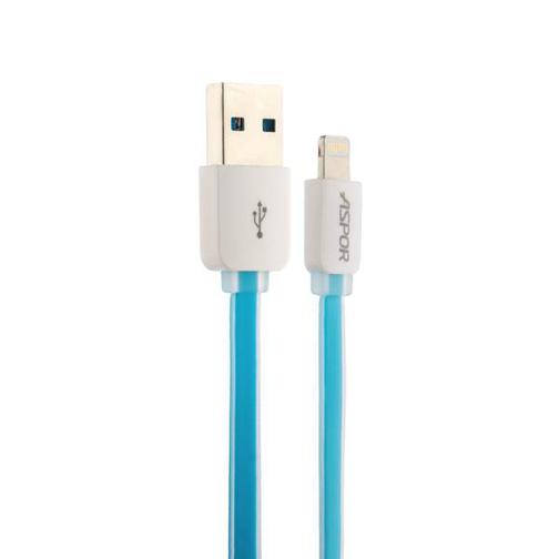 USB дата-кабель Aspor А108 8-pin Lightning (1.0m) плоский в силиконе 2.1A голубой 42534648