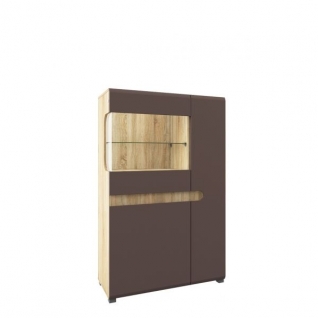 Шкаф с витриной Леонардо МН-026-03 светло-коричневый глянец Мебель-Неман