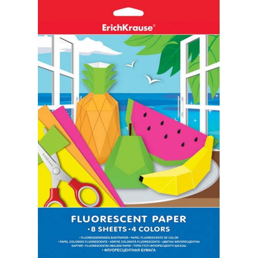 Флуоресцентная цветная бумага Eric Krause, 4 цвета, 8 листов Erich Krause 37709631
