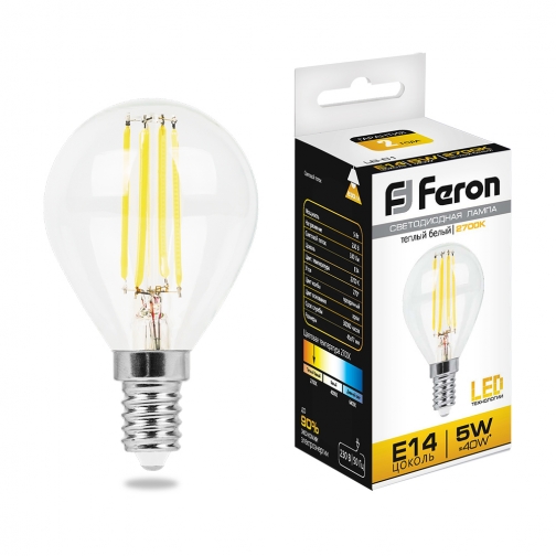 Светодиодная лампа Feron LB-61 (5W) 230V E14 2700K филамент G45 8165273