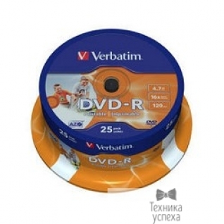 Verbatim Verbatim Диск DVD-R 4,7Gb 16x Cake Box Printable (25шт) (43538)