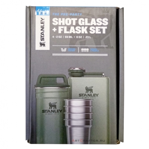 Набор Stanley Shot Glass Flask, стопки, футляр, фляга, зелёный Термосы Stanley 37987971 2