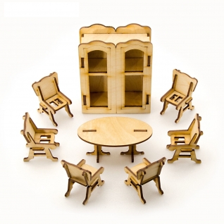 Сборная деревянная модель мебели для кукол "Столовая" Теремок