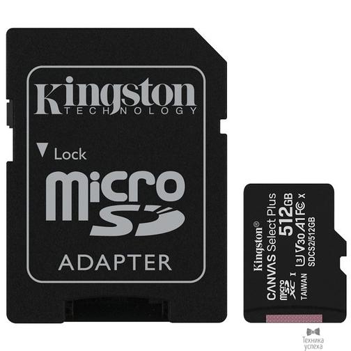 Kingston MicroSD 512GB Kingston microSDXC Class 10 UHS-I U3 Canvas Select Plus (SD адаптер) 100MB/s SDCS2/512GB 42567420