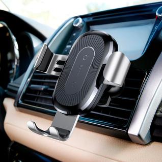 Автомобильный держатель для телефона в дефлектор с беспроводной быстрой зарядкой Baseus Gravity - Серебристый