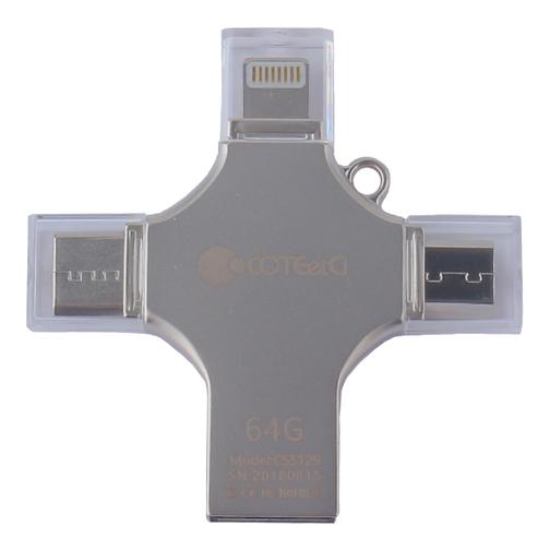 Флеш-накопитель COTEetCI 4in1 Zinc Alloy (CS5129-64G) Lightning/ MicroUSB/ Type-C/ USB 2.0 Серебристый 42302825