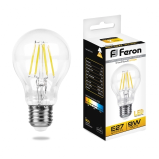 Светодиодная лампа Feron LB-63 (9W) 230V E27 2700K филамент A60