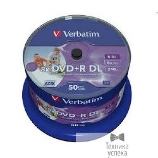 Verbatim Verbatim Диски DVD+R 8.5Gb 8х Printable, 50шт, Cake Box (43703) 9147865