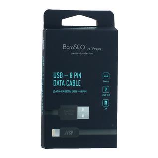 USB дата-кабель BoraSCO ID 34451 в нейлоновой оплетке 3A Lightning (1.0 м) Черный