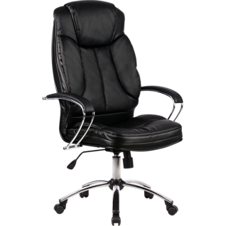 Кресло для руководителя из натуральной кожи LUX12 Черный + Хромированное пятилучие