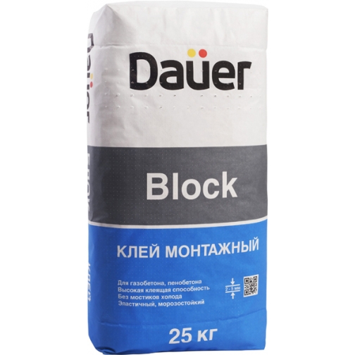 ДАУЭР Блок клей монтажный (25кг) / DAUER Block клей для монтажа блоков из ячеистого бетона (25кг) Дауэр 2168555