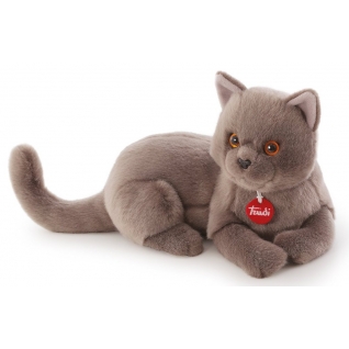 Мягкая игрушка "Серый кот Помпео", лежачий, 38 см Trudi