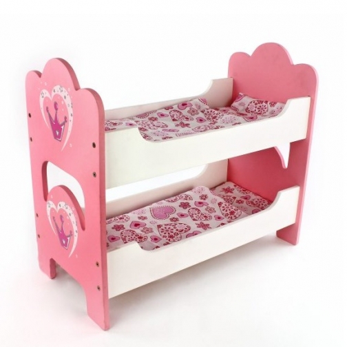 Деревянная двухэтажная кроватка для кукол 