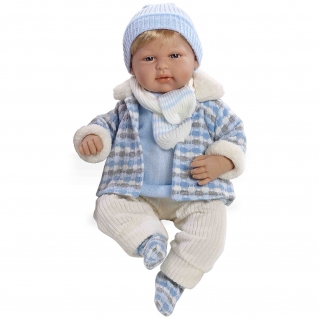 Виниловая кукла Elegance - Малыш в голубой курточке с шарфом (звук), 45 см Arias