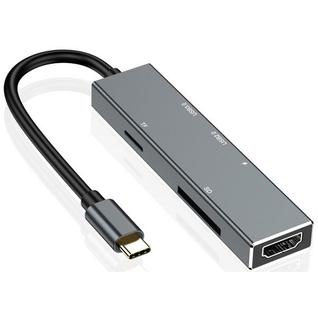 USB-концентратор (Хаб) GSMIN RT-18 6 в 1 (Type-C, USB 2.0, USB 3.0, TF, SD, HDMI) (Серый)