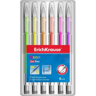 Ручка гелевая Neon в наборе из 6 штук (пауч, ассорти шесть цветов) ErichKrause