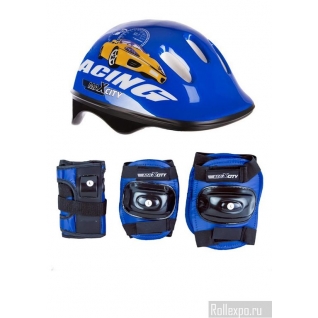 Набор защиты для детей с регулируемым шлемом MaxCity Car (синий)