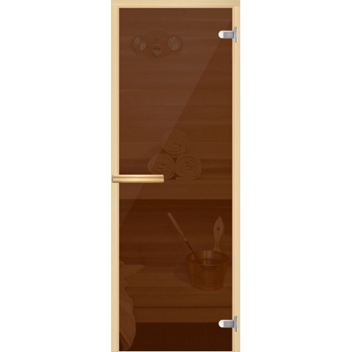 Дверь Бронза/Серое/Прозрачное бесцветное 7х19, коробка - осина, ручка прямоугольная, стекло 8мм 6012070