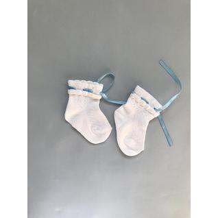 c-918 носки детские белый ажурные с голубыми лентами Gamma (12-18) (12)